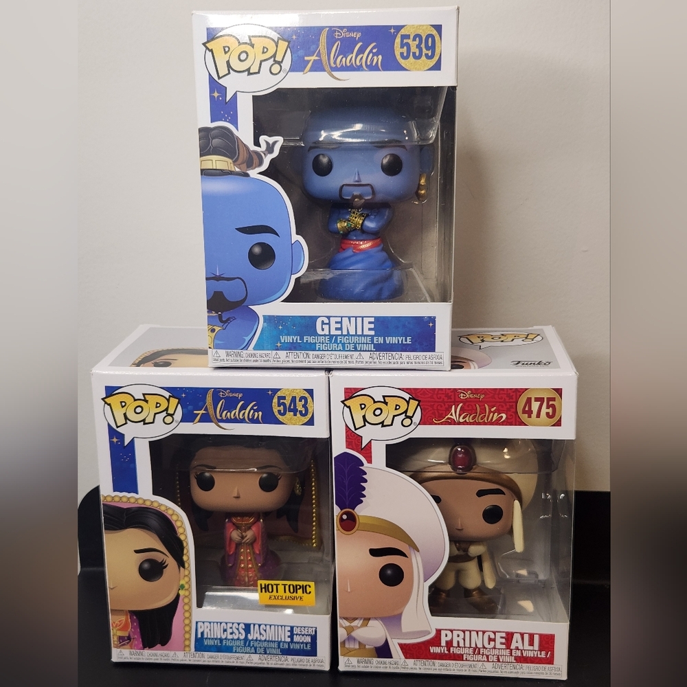 Funko Pop Aladdin Lot Genie #539 Prince Ali #475 Princess Jasmine #543 Hot Topic